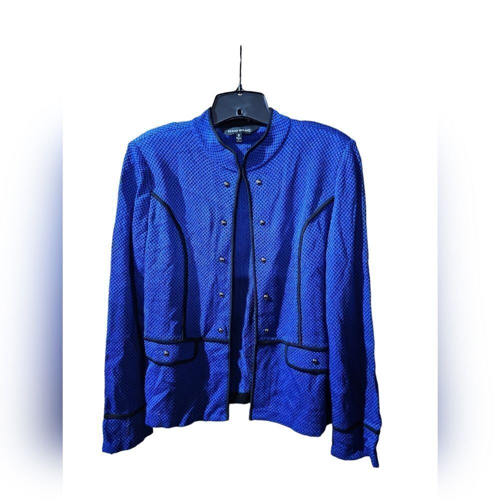 MING WANG Blue Black Woven Jacket - Size Small